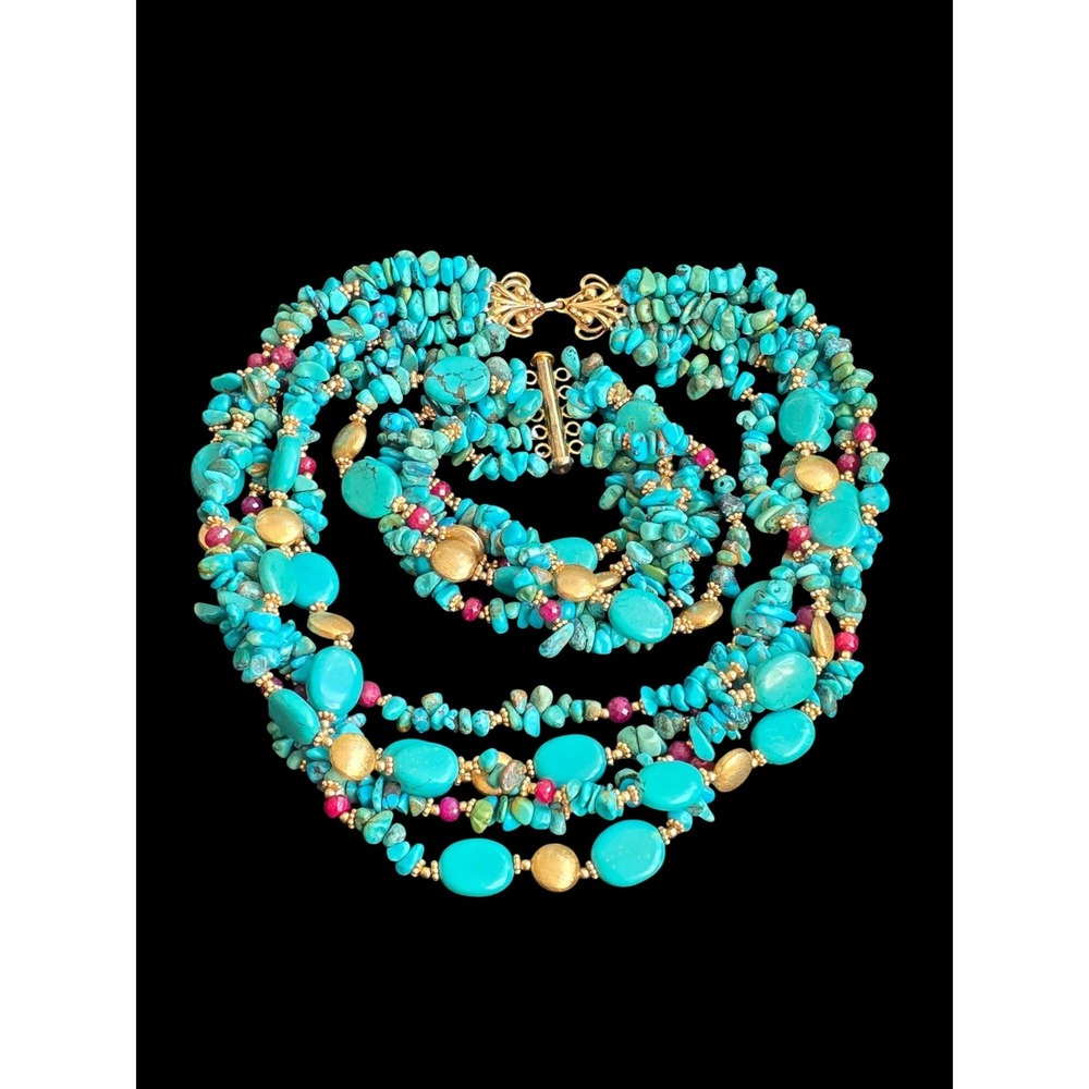 Ross Simons Multi Strand Turquoise Ruby 925 Vermeil Bracelet & Necklace Set